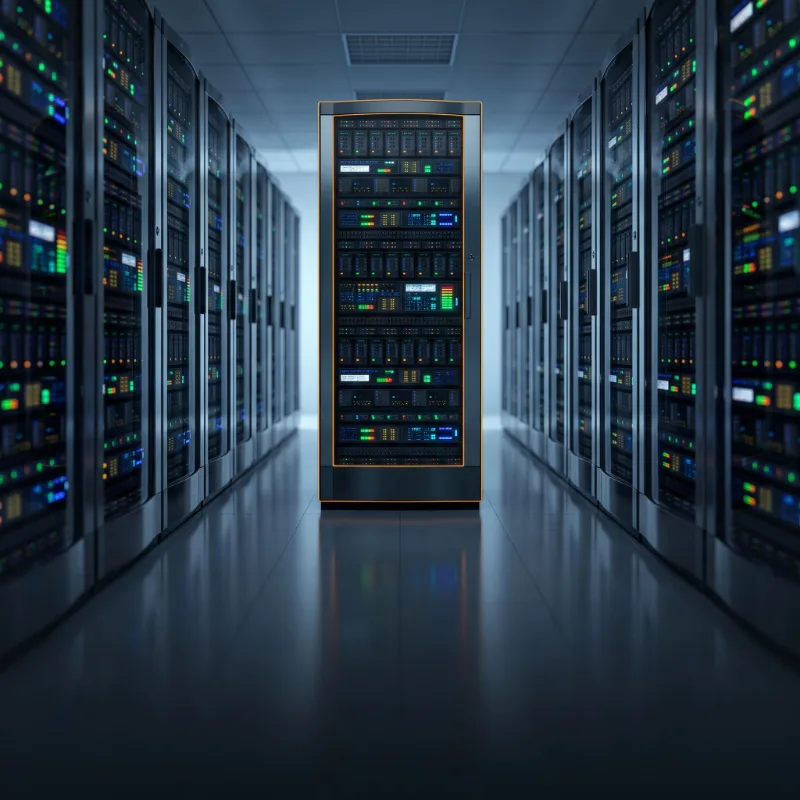 Racks de servidores no data center da DATACOR