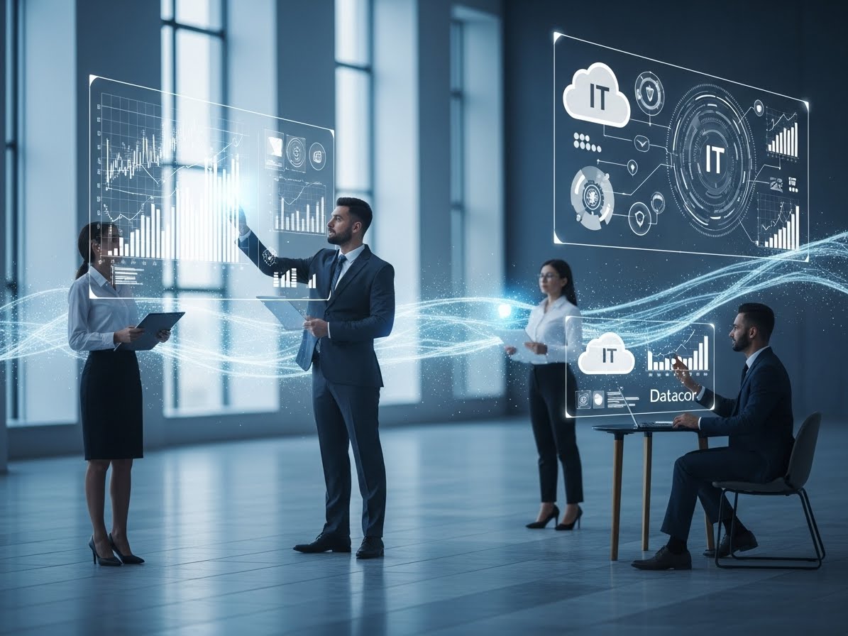 Profissionais de TI analisando indicadores e soluções em cloud computing para tomada de decisões estratégicas