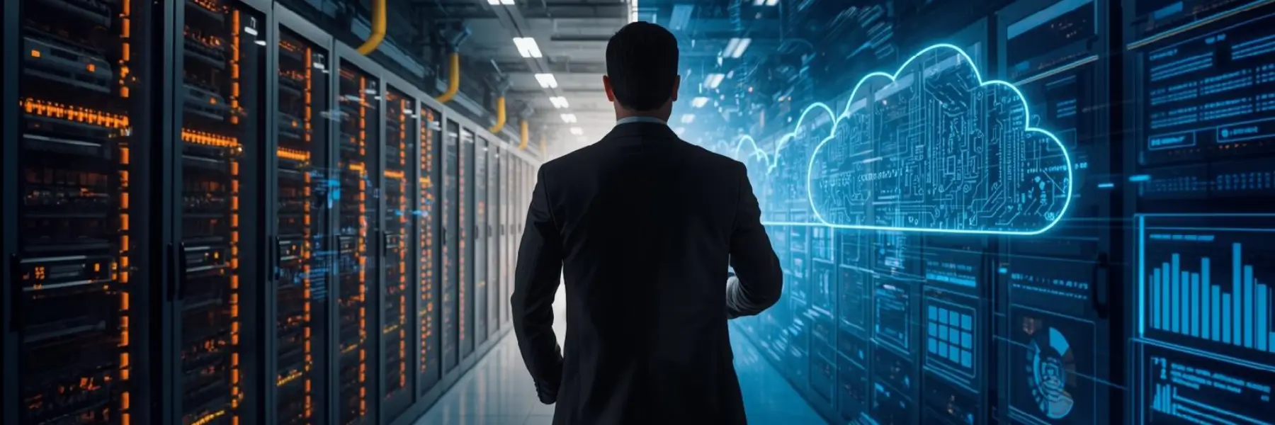 Gestor de TI avaliando colocation e nuvem gerenciada entre data center físico e infraestrutura em nuvem corporativa.